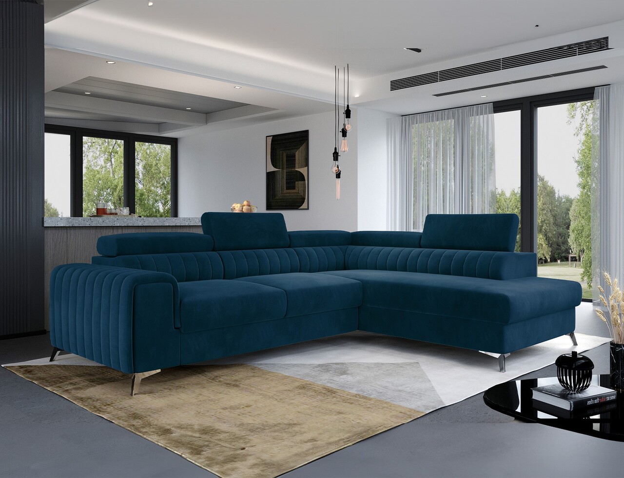 Coltar extensibil dreapta 4 locuri, ELTAP, Lau-36, Laurence, 278x205x92 cm, lemn/poliester, albastru inchis - imagine 7